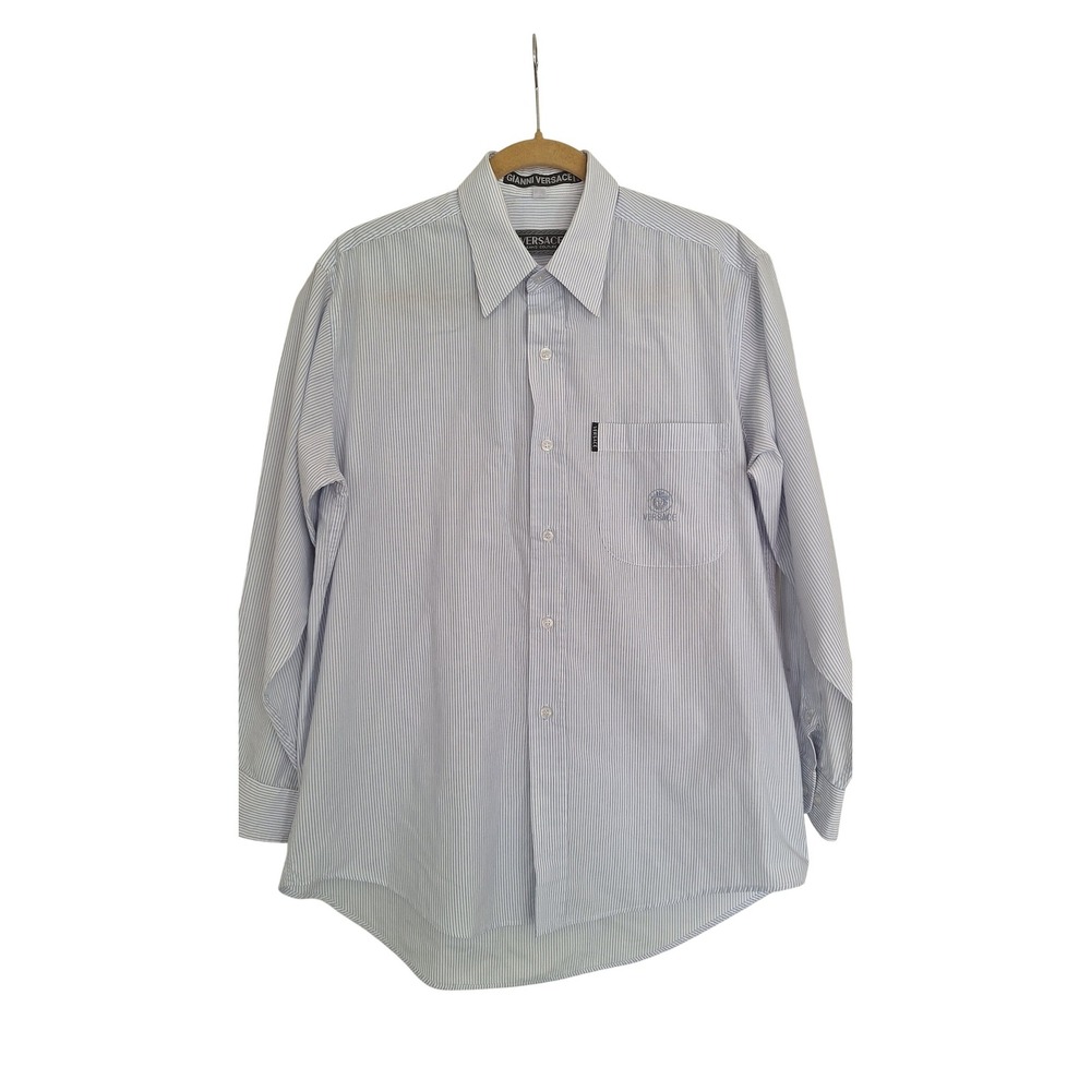 VERSACE CLASSIC LONG SLEEVE STRIPED BUTTON DOWN SHIRT LOGO SIZE‎ M